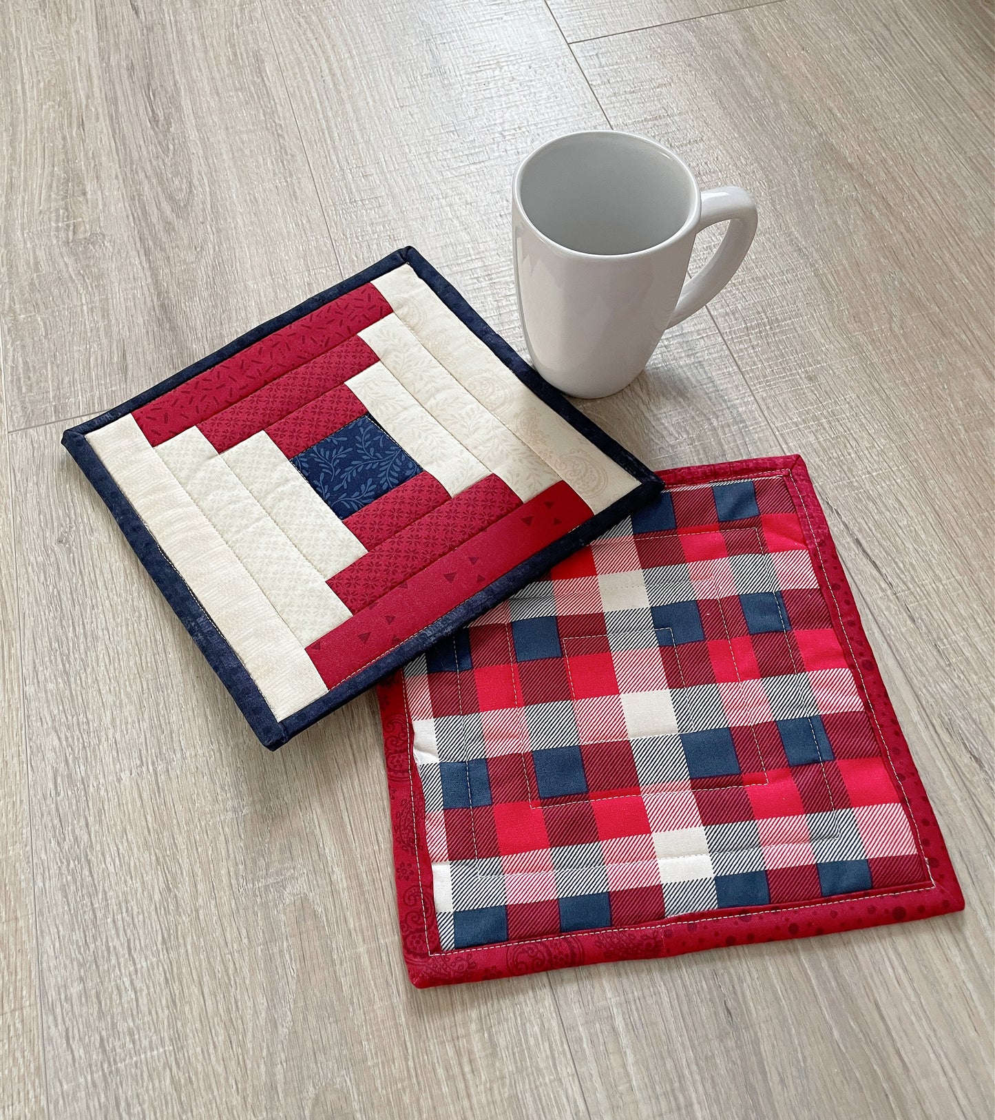 Set of 2 Patriotic Fabric Coasters, Handmade Americana Mug Rugs