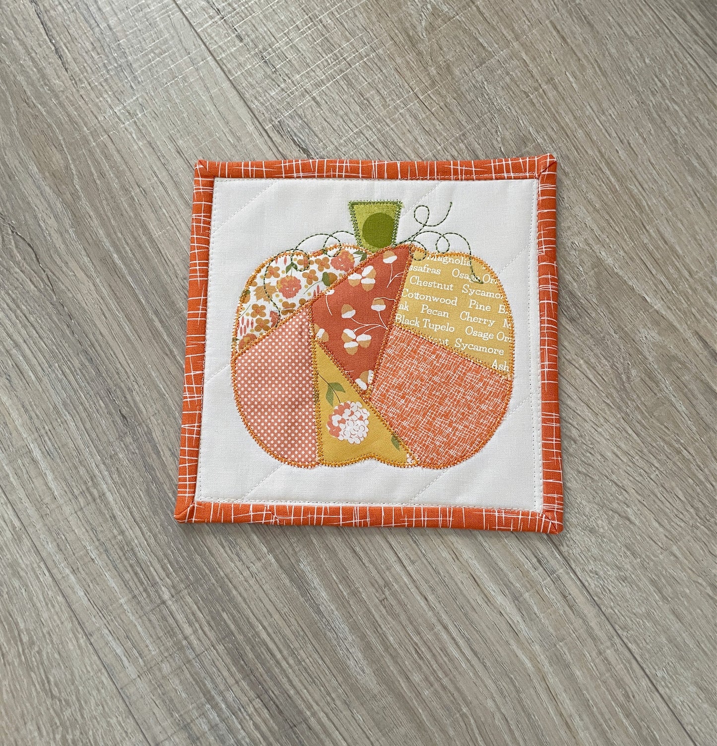 Quilted Fabric Coaster, Crazy Patchwork Pumpkin