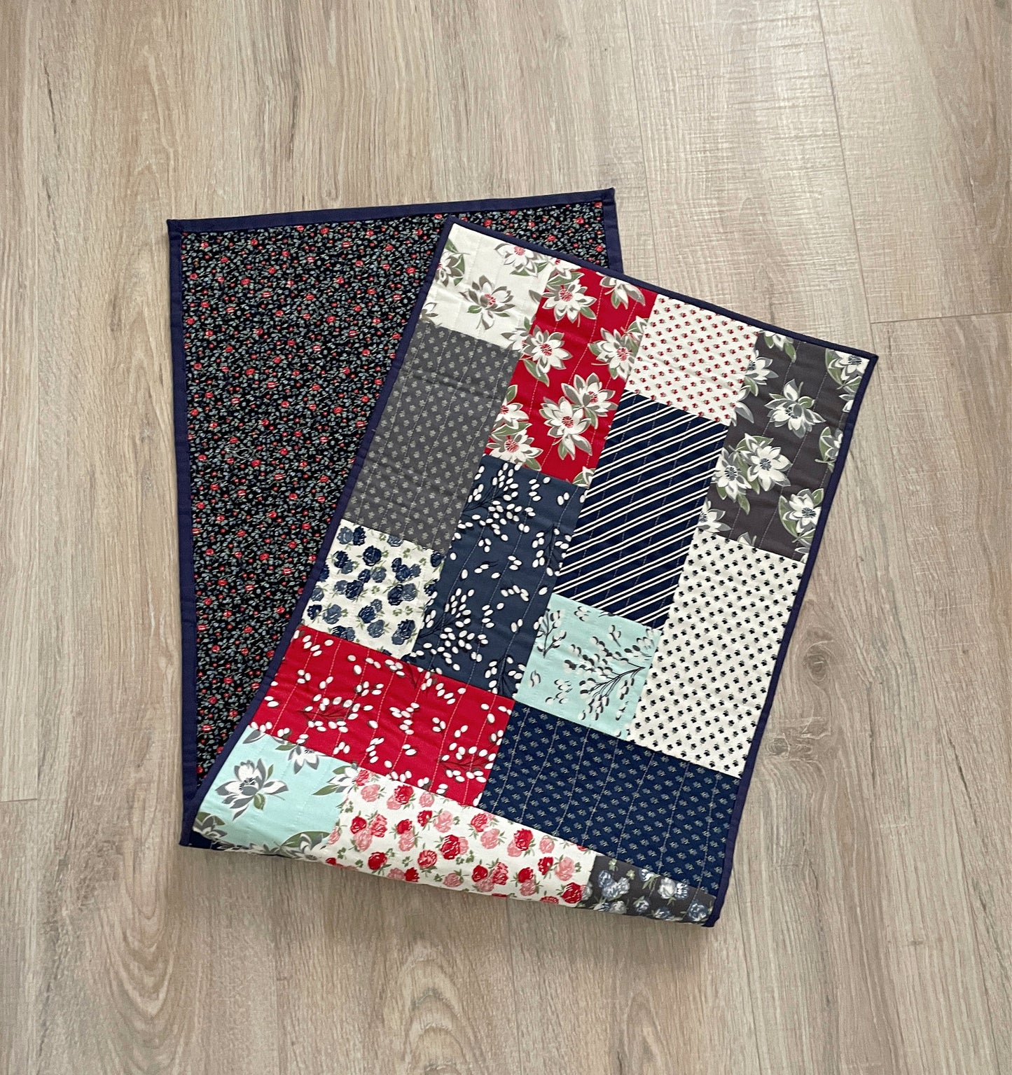 Red, White, and Blue Floral Handmade Table Runner