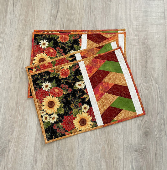set of 4 fall/autumn quilted handmade placemats featuring the French braid design