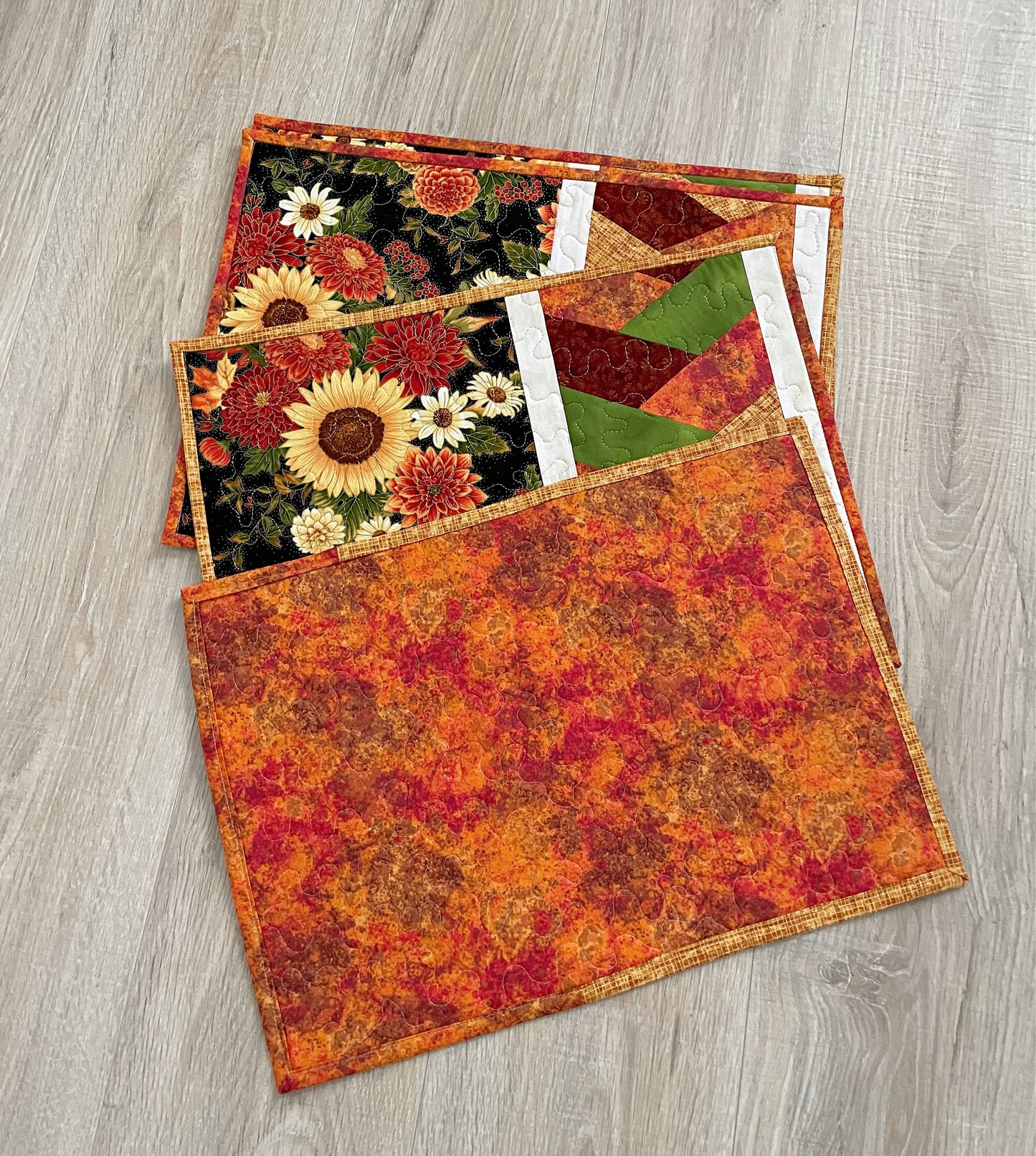 Quilted Placemats, Fall Braid, Set of 4