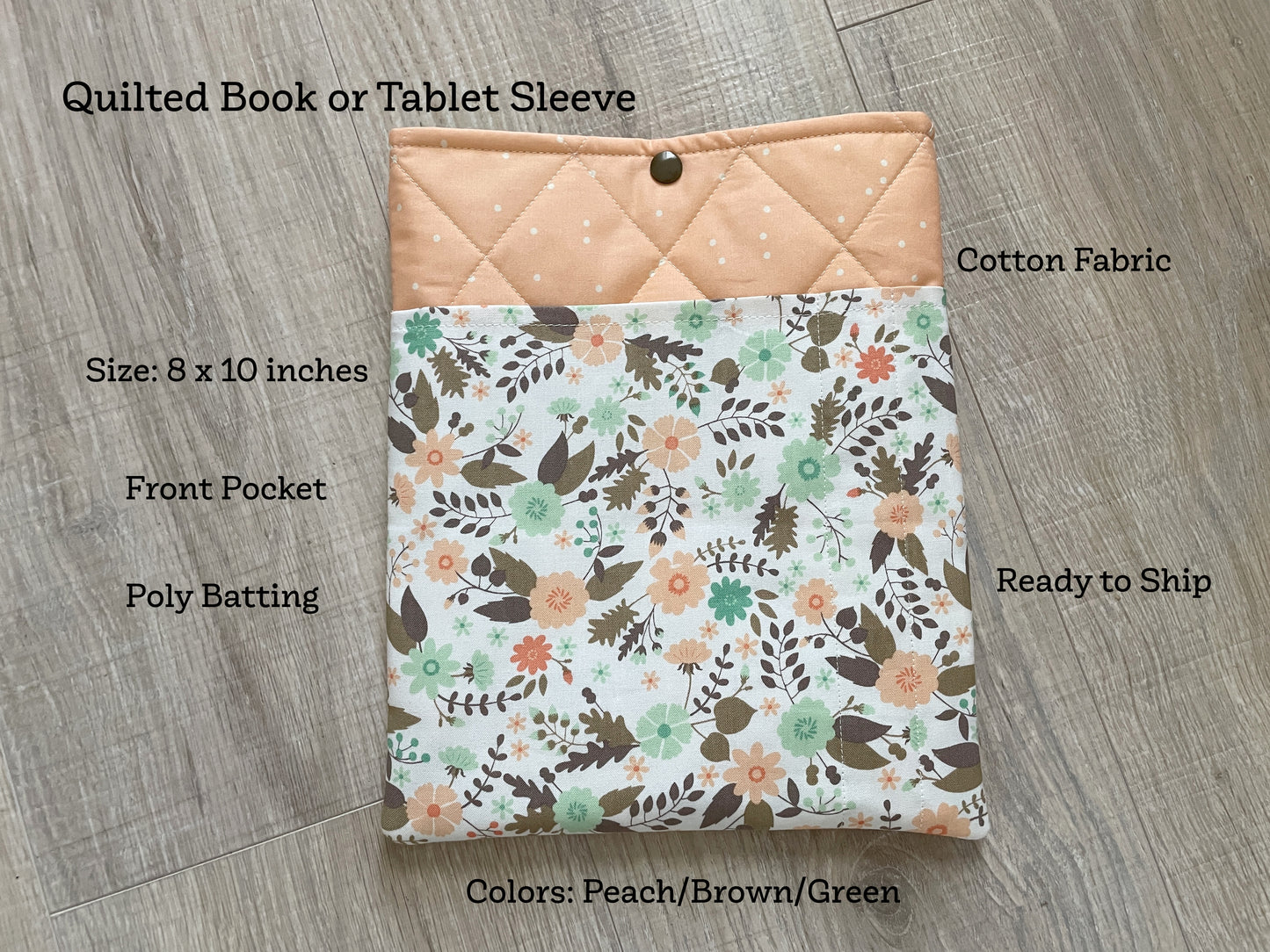 Handmade Floral Book & E-Reader Sleeve with Front Pocket