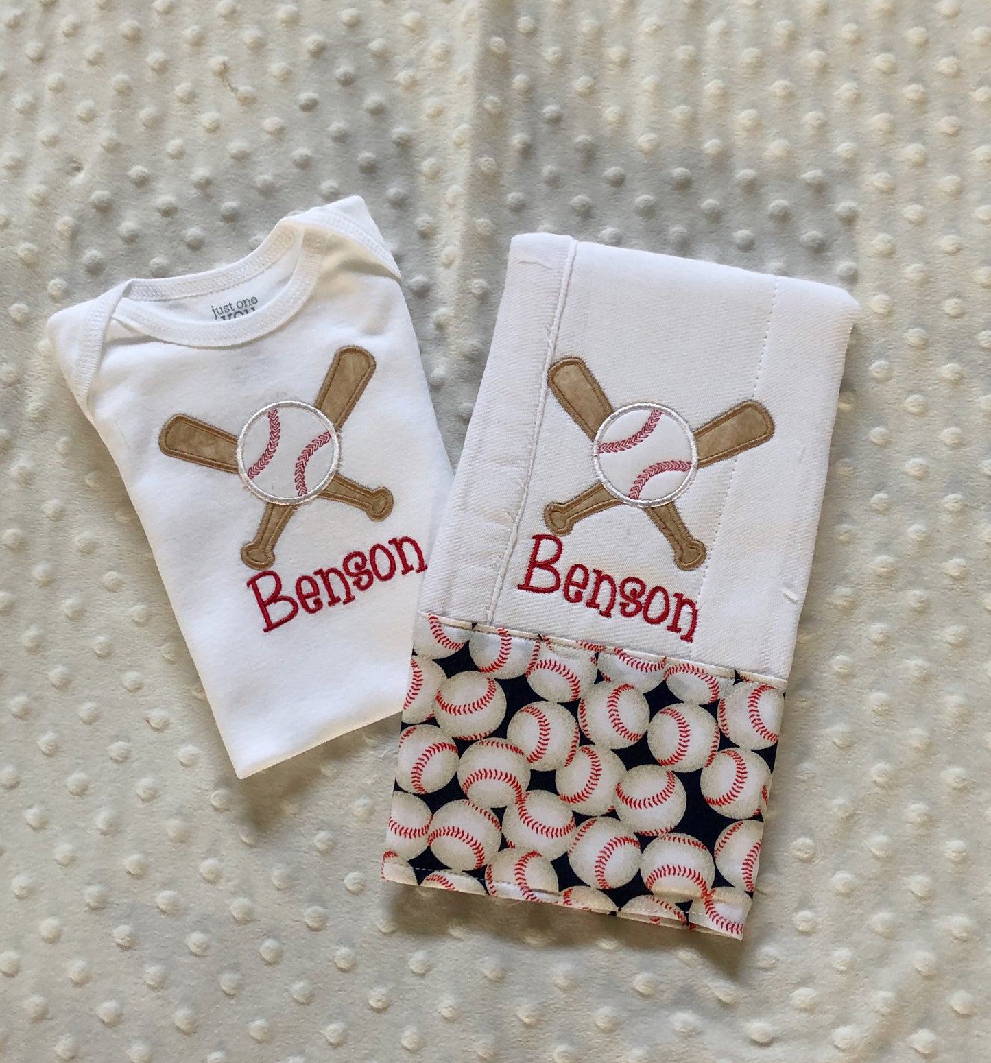Baseball Baby Boy Gift Set - Personalized Burp and Bodysuit