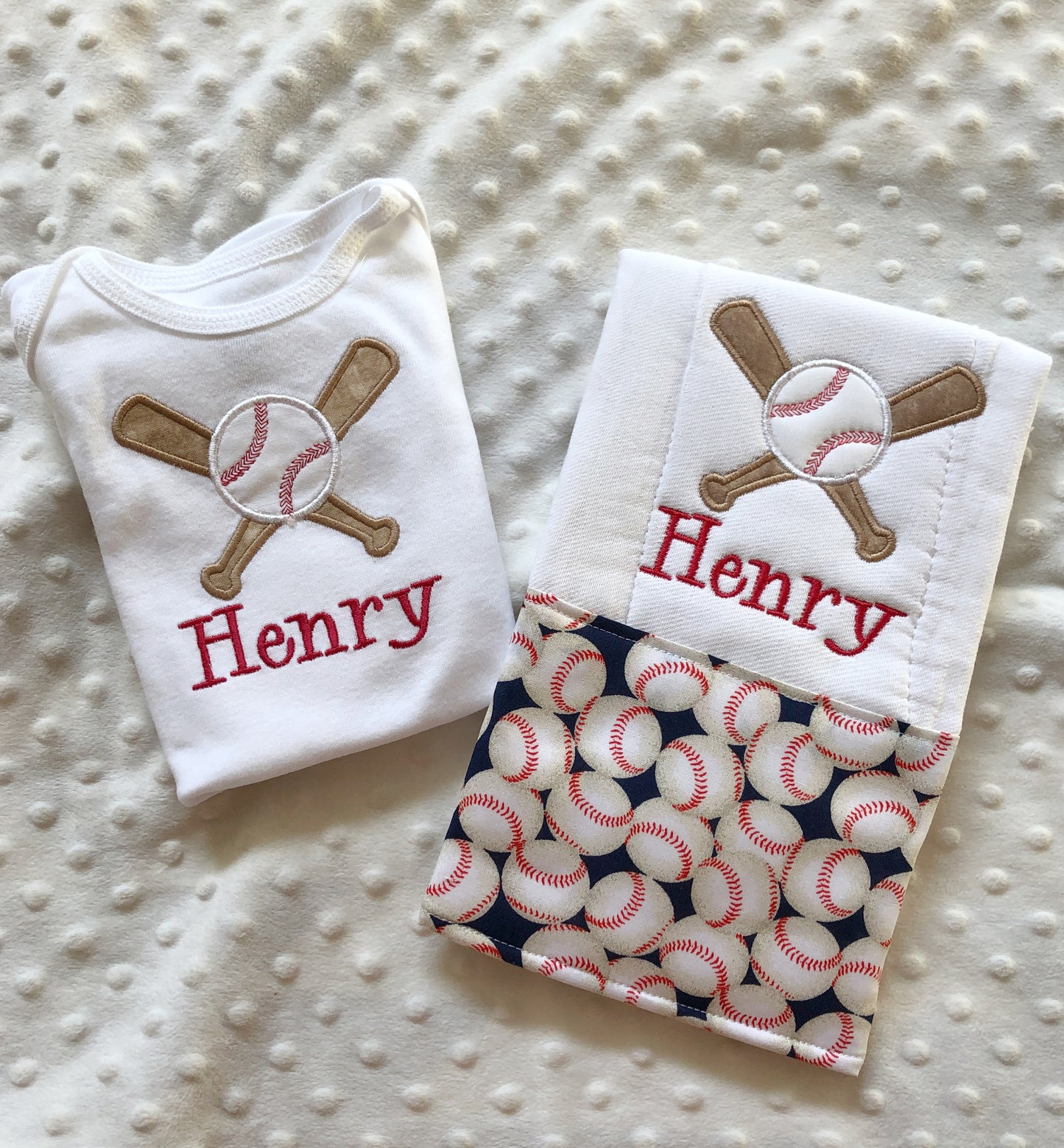 Baseball Baby Boy Gift Set - Personalized Burp and Bodysuit