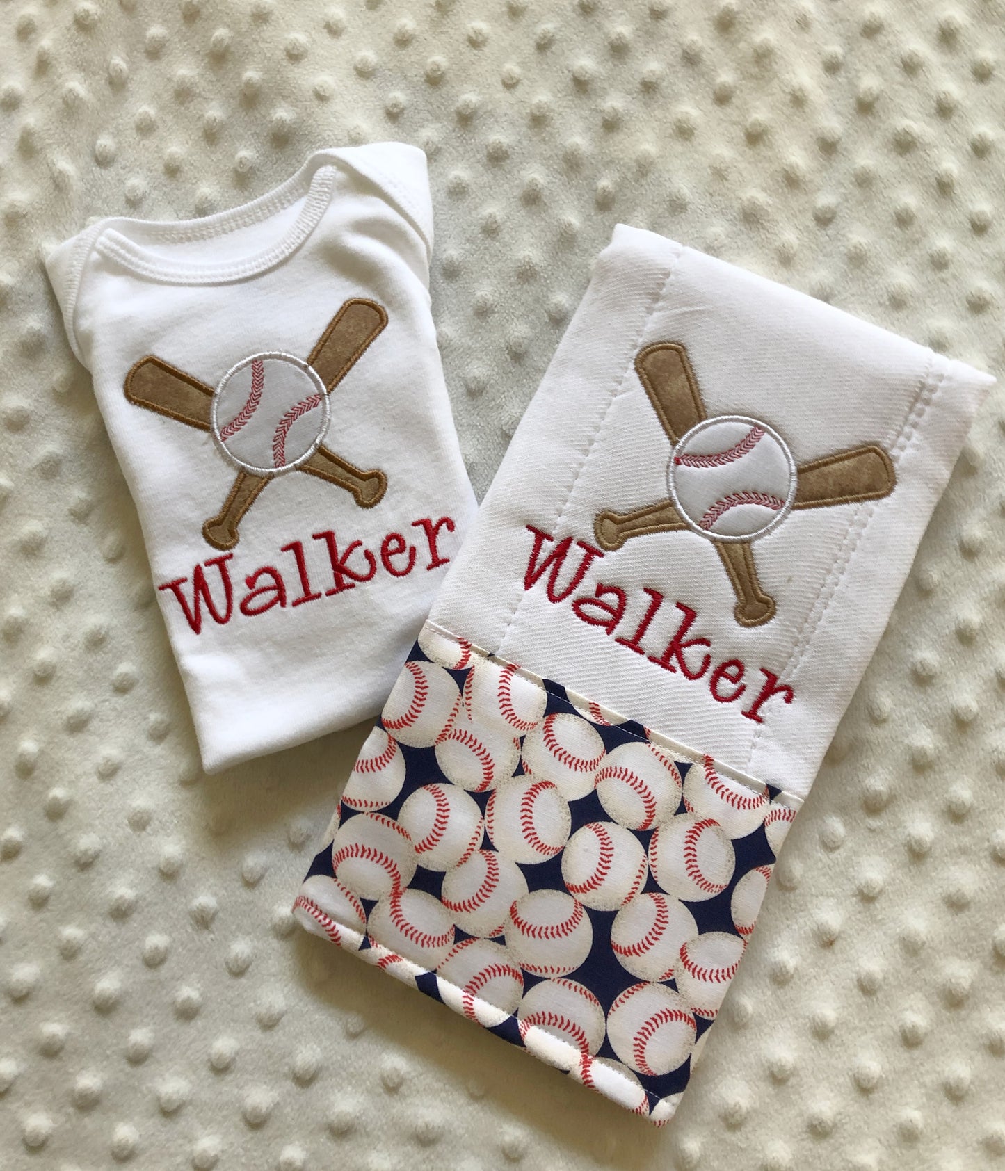 Baseball Baby Boy Gift Set - Personalized Bodysuit and Burp Cloth