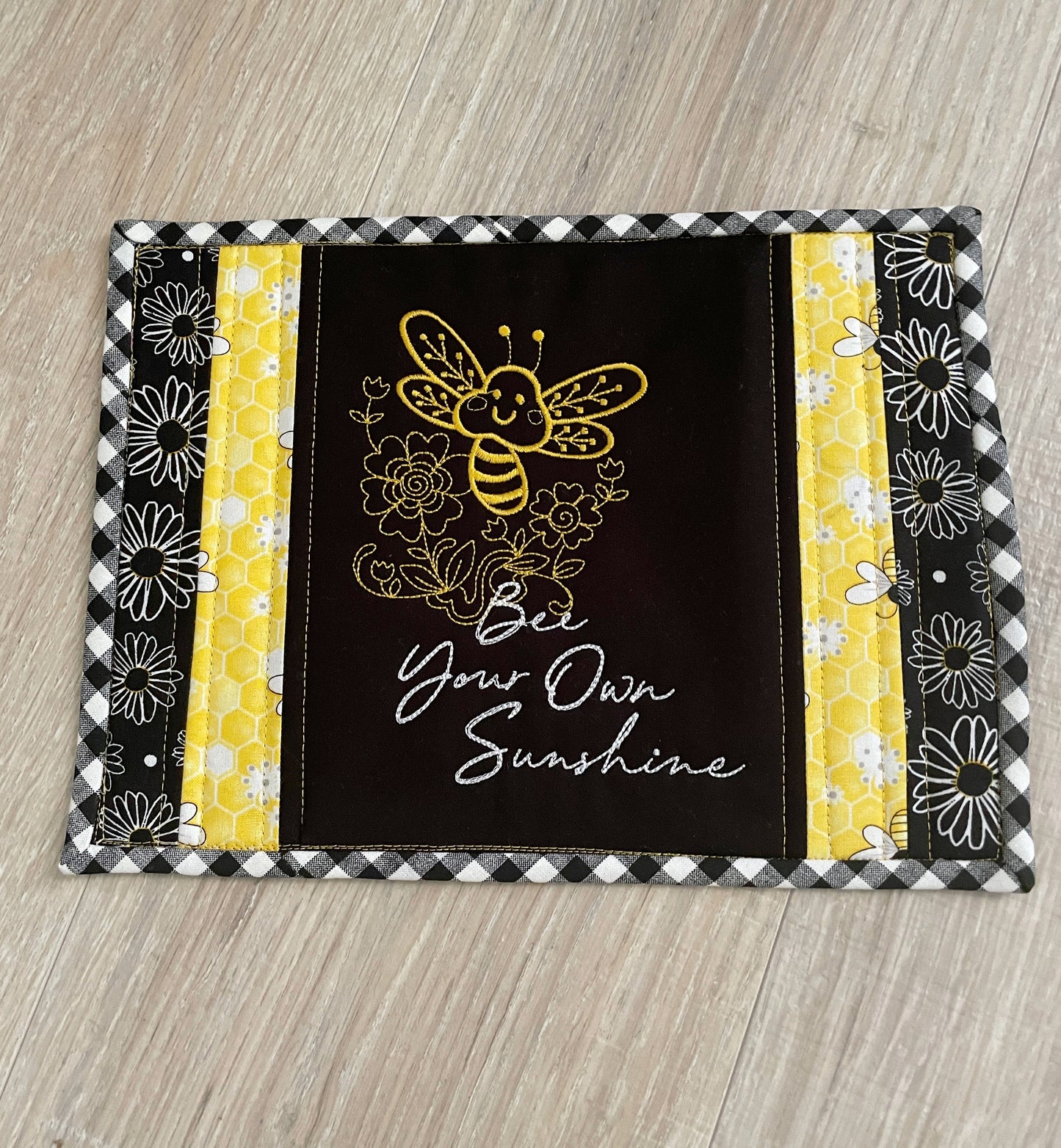 Quilted Bee Themed Fabric Mug Rug/ Coasters, Handmade Drink Protectors