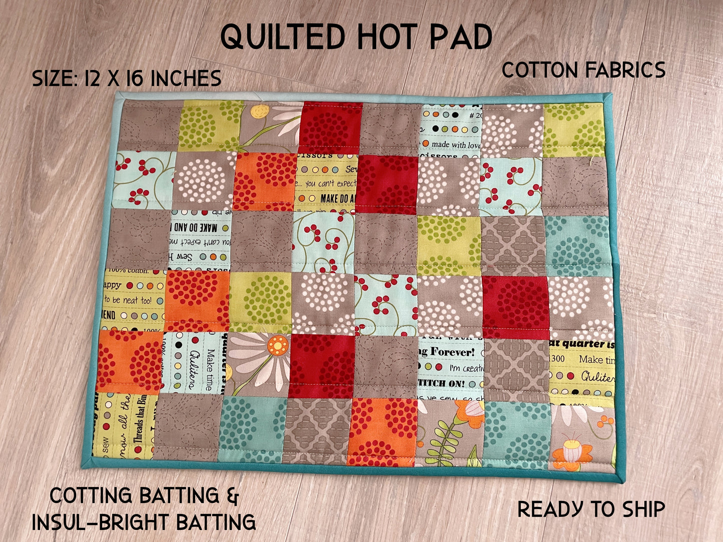 Handmade Casserole Hot Pad, Quilted Summer Kitchen Decor, Oversized Kitchen Potholder,