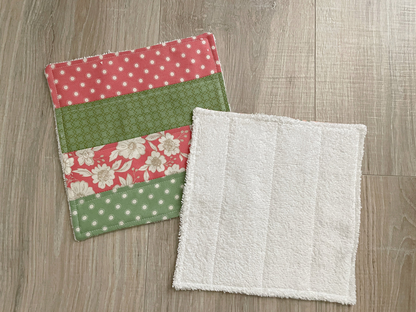 Quilted Cotton Dishcloths – Patchwork & Rose Set