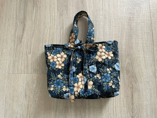 Navy Floral Quilted Bible Tote with Ties
