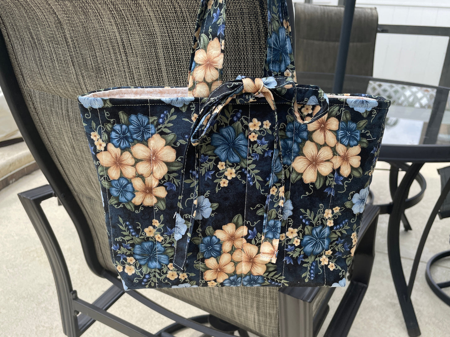Navy Floral Quilted Bible Tote with Ties