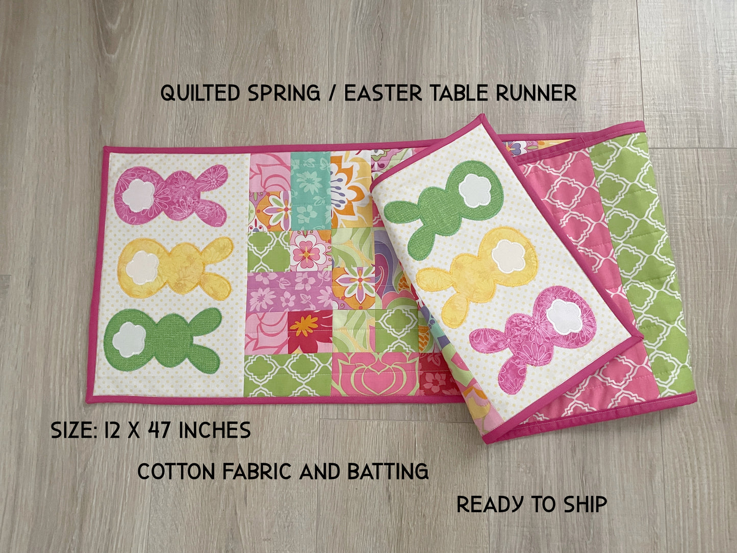 Quilted Table Runner, Easter Bunny Spring Home Decor