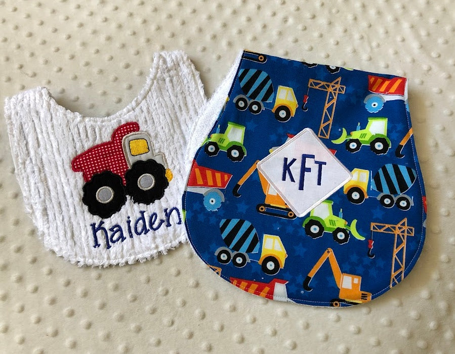 Construction Zone Baby Gift Set - Personalized Bib and Burp Cloth