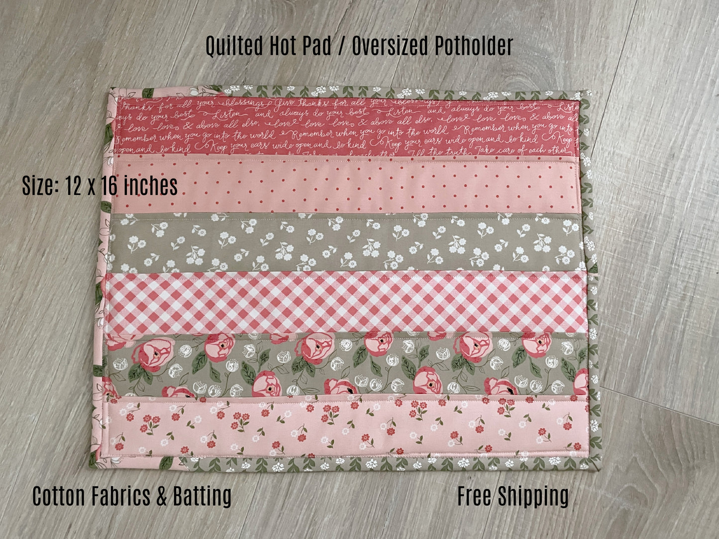 Handmade Casserole Hot Pad, Quilted Floral Kitchen Decor, Oversized Kitchen Potholder, Shabby Chic Table Topper