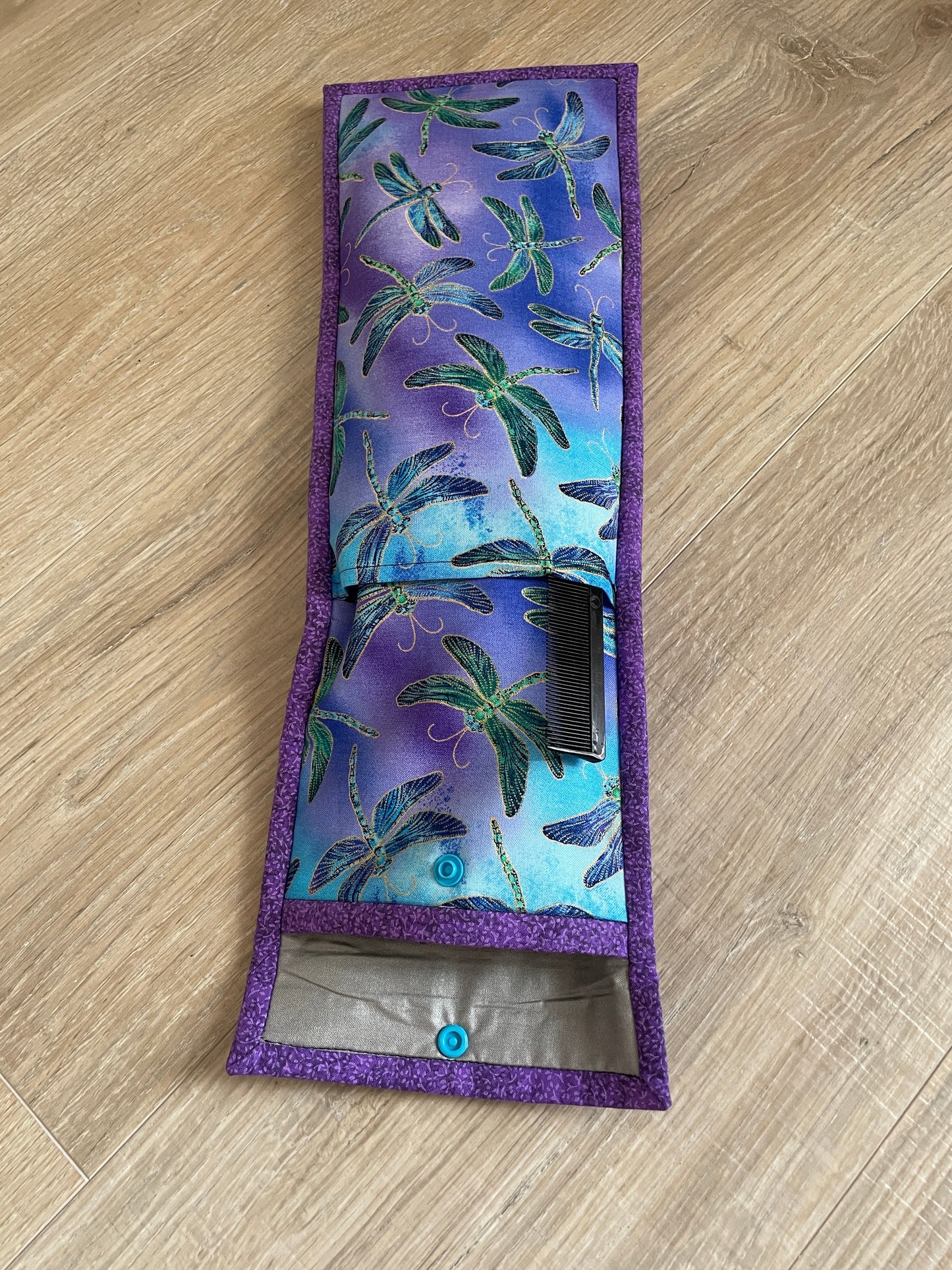 Handmade Flat Iron or Curling Iron Holder, Purple and Blue Dragonflies