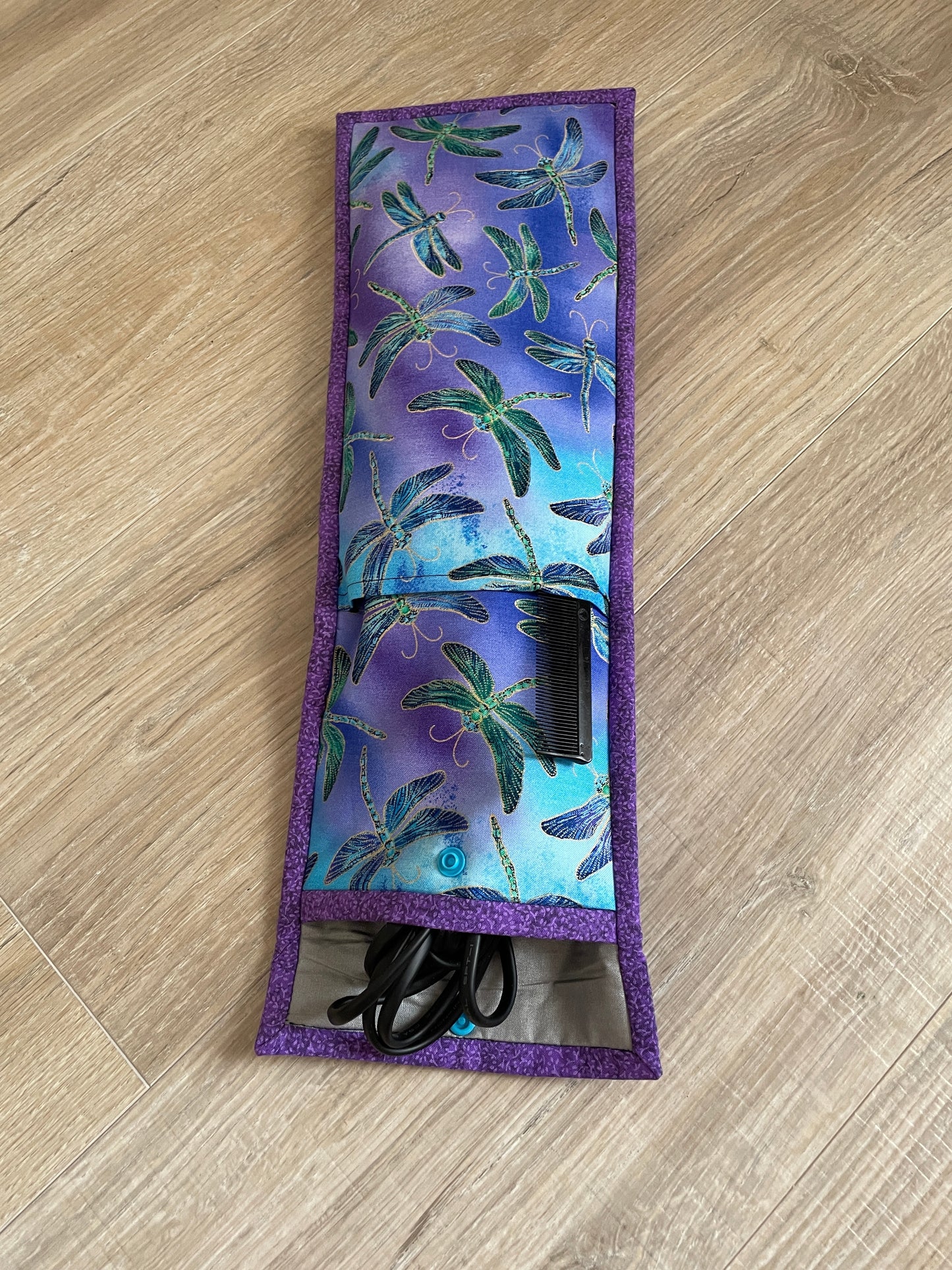 Handmade Flat Iron or Curling Iron Holder, Purple and Blue Dragonflies