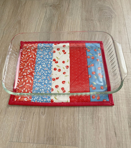 Handmade Quilted Casserole Hot Pad, Scrappy Oversized Kitchen Potholder