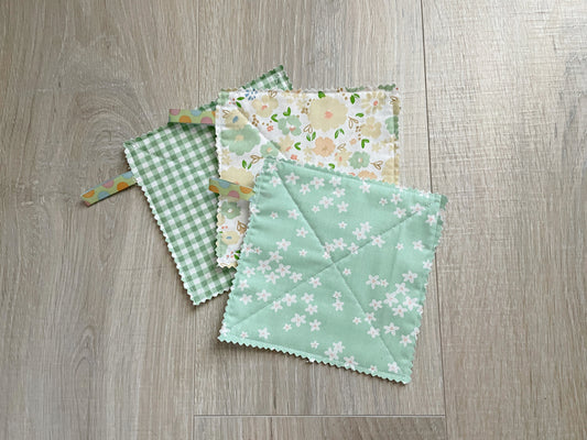 Green Floral Fabric Jar Grippers Set of 3