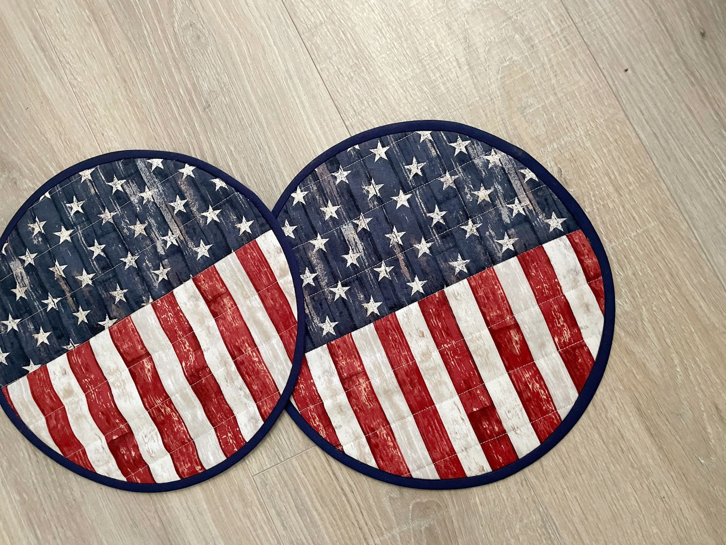 American Flag Quilted Hot Pad Gift Set of 2, Patriotic Red, White, and Blue Handmade Potholders for Kitchen Decor
