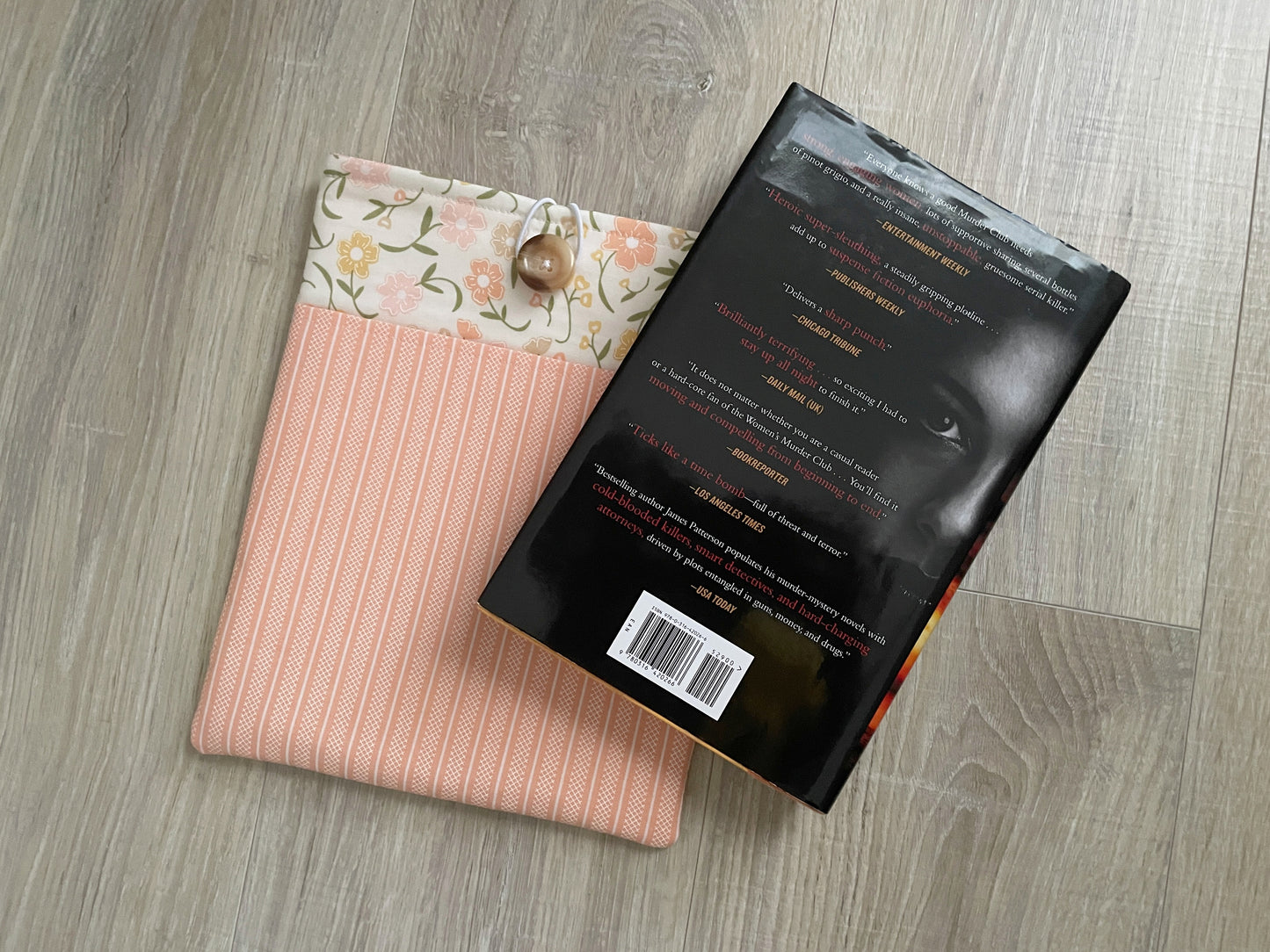 Padded Large Book / E-Reader Sleeve with Button Closure and Pocket