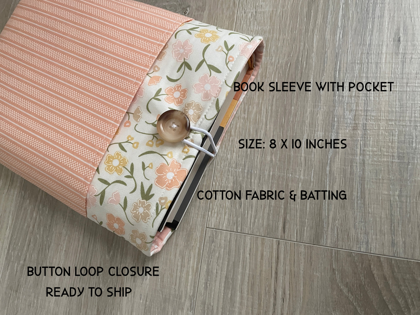 Padded Large Book / E-Reader Sleeve with Button Closure and Pocket