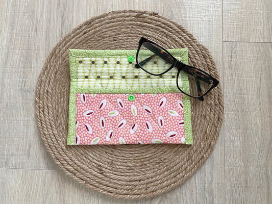 Pink & Green Mixed‑Print Eyeglass Case