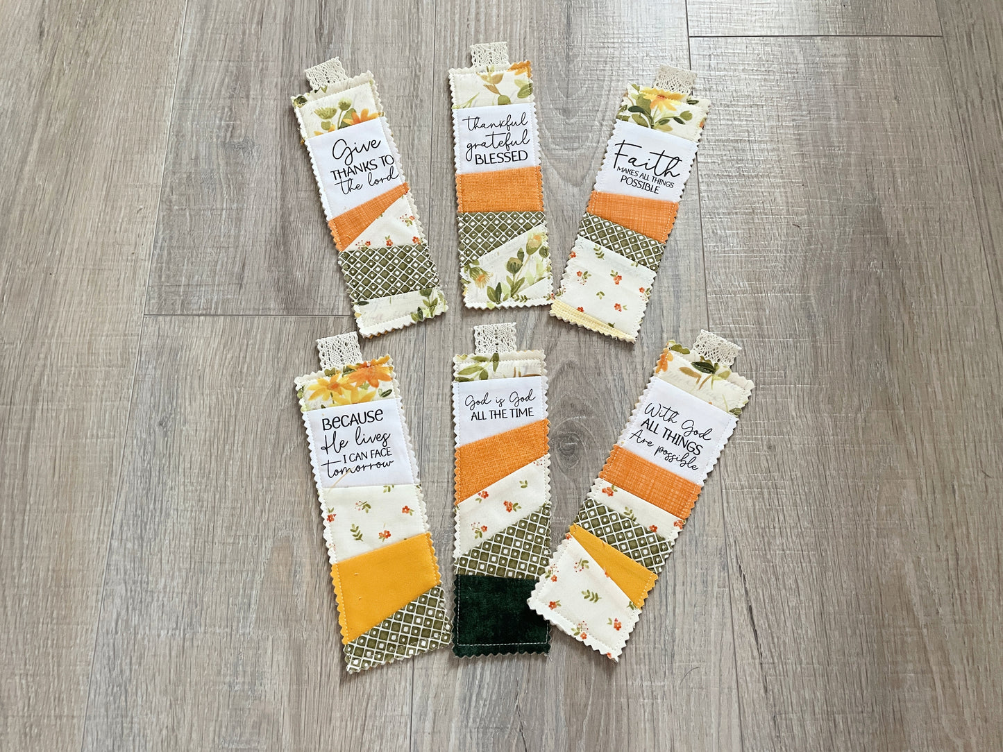 Faith‑Inspired Quilted Bookmark Set – 6 Handmade Pieces in Cream & Gold Tones