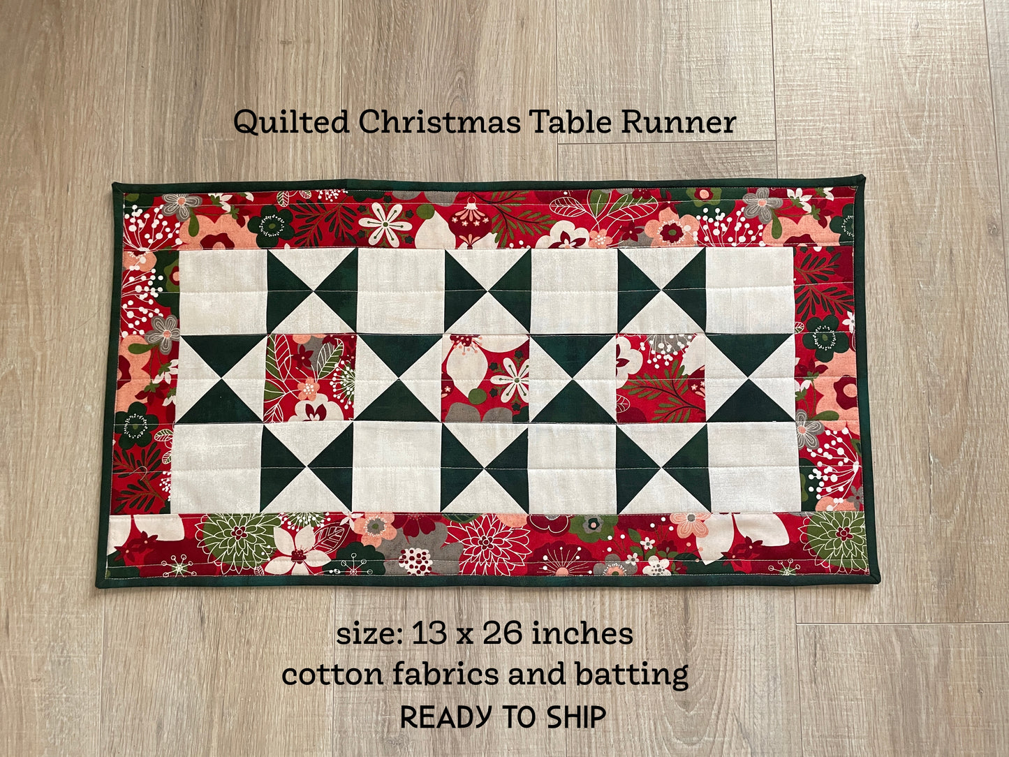Christmas Table Runner – Quilted Centerpiece, Small Farmhouse Holiday Table Decor