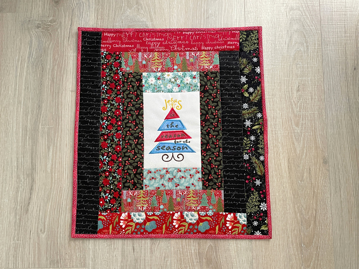 Quilted Christmas Mini Quilt, Christian Wall Art Holiday Decor