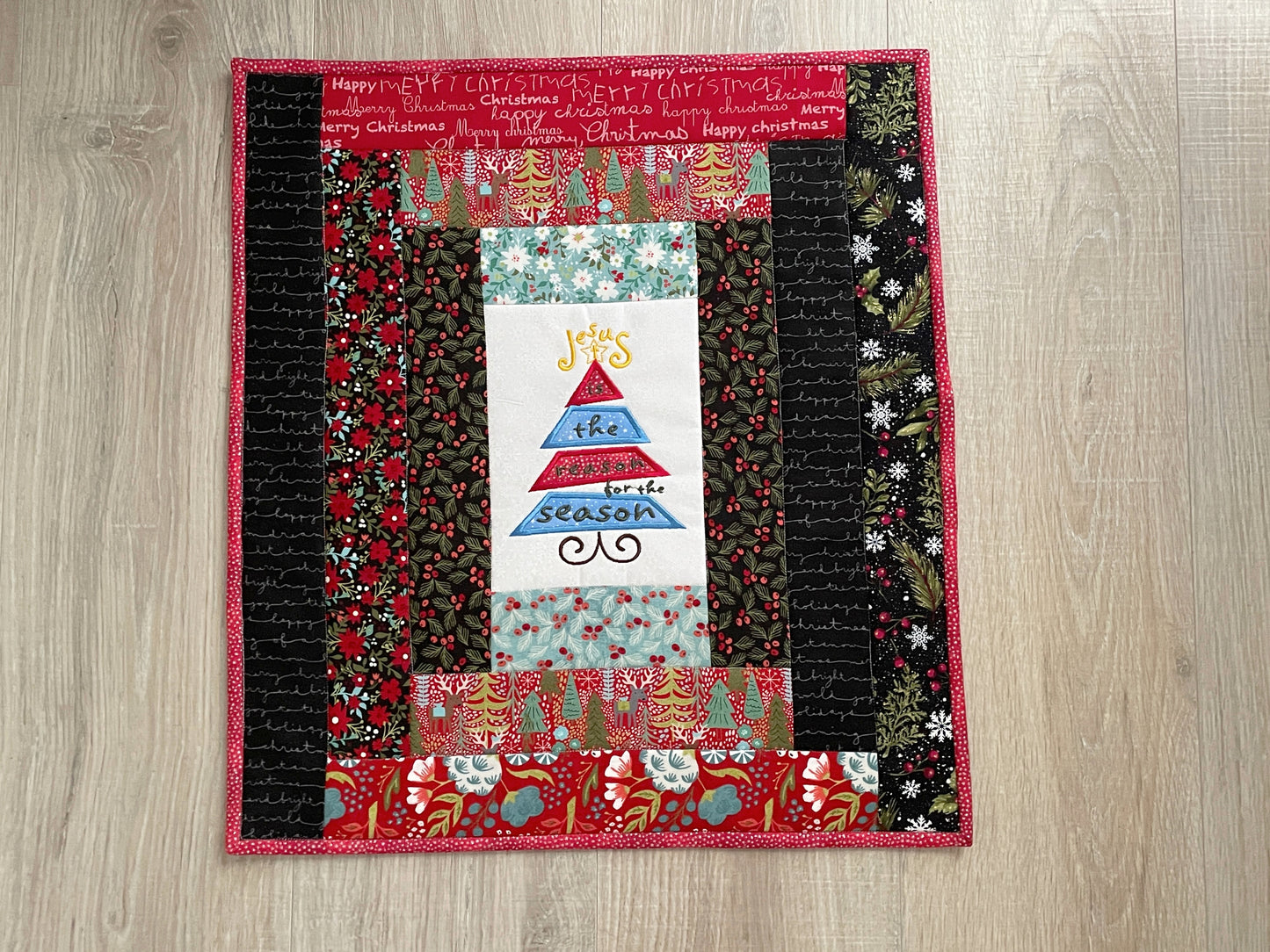 Quilted Christmas Mini Quilt, Christian Wall Art Holiday Decor
