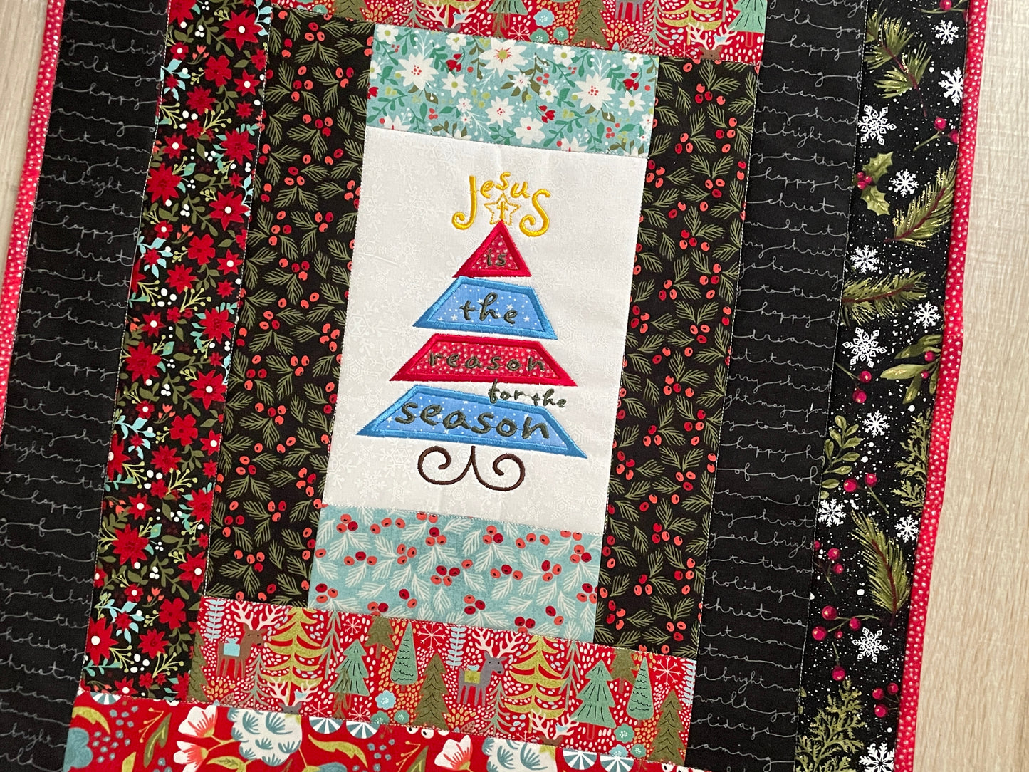 Quilted Christmas Mini Quilt, Christian Wall Art Holiday Decor