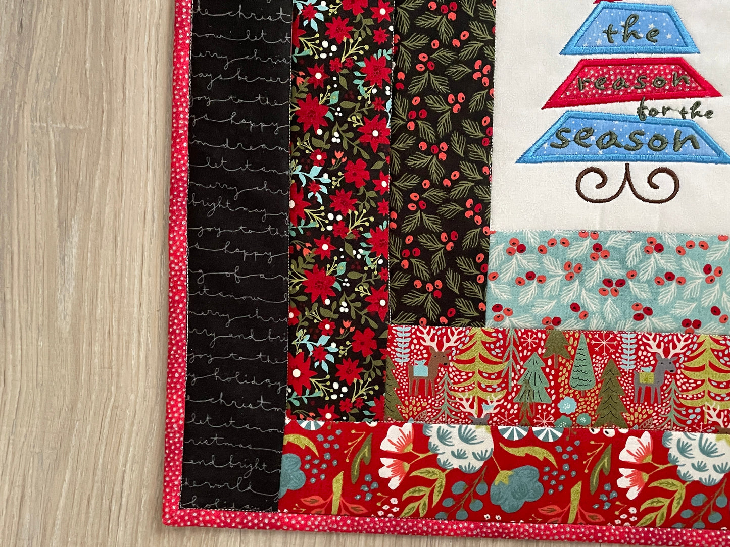 Quilted Christmas Mini Quilt, Christian Wall Art Holiday Decor