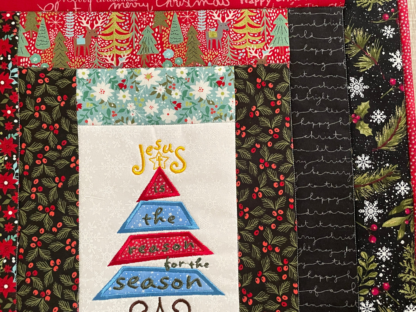 Quilted Christmas Mini Quilt, Christian Wall Art Holiday Decor