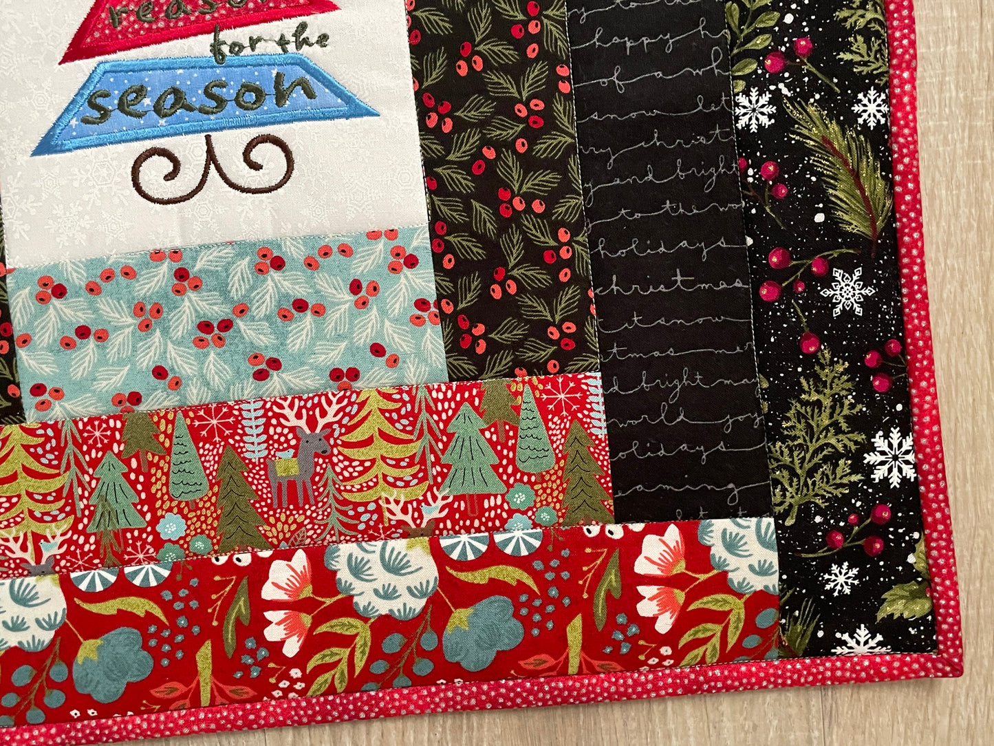 Quilted Christmas Mini Quilt, Christian Wall Art Holiday Decor