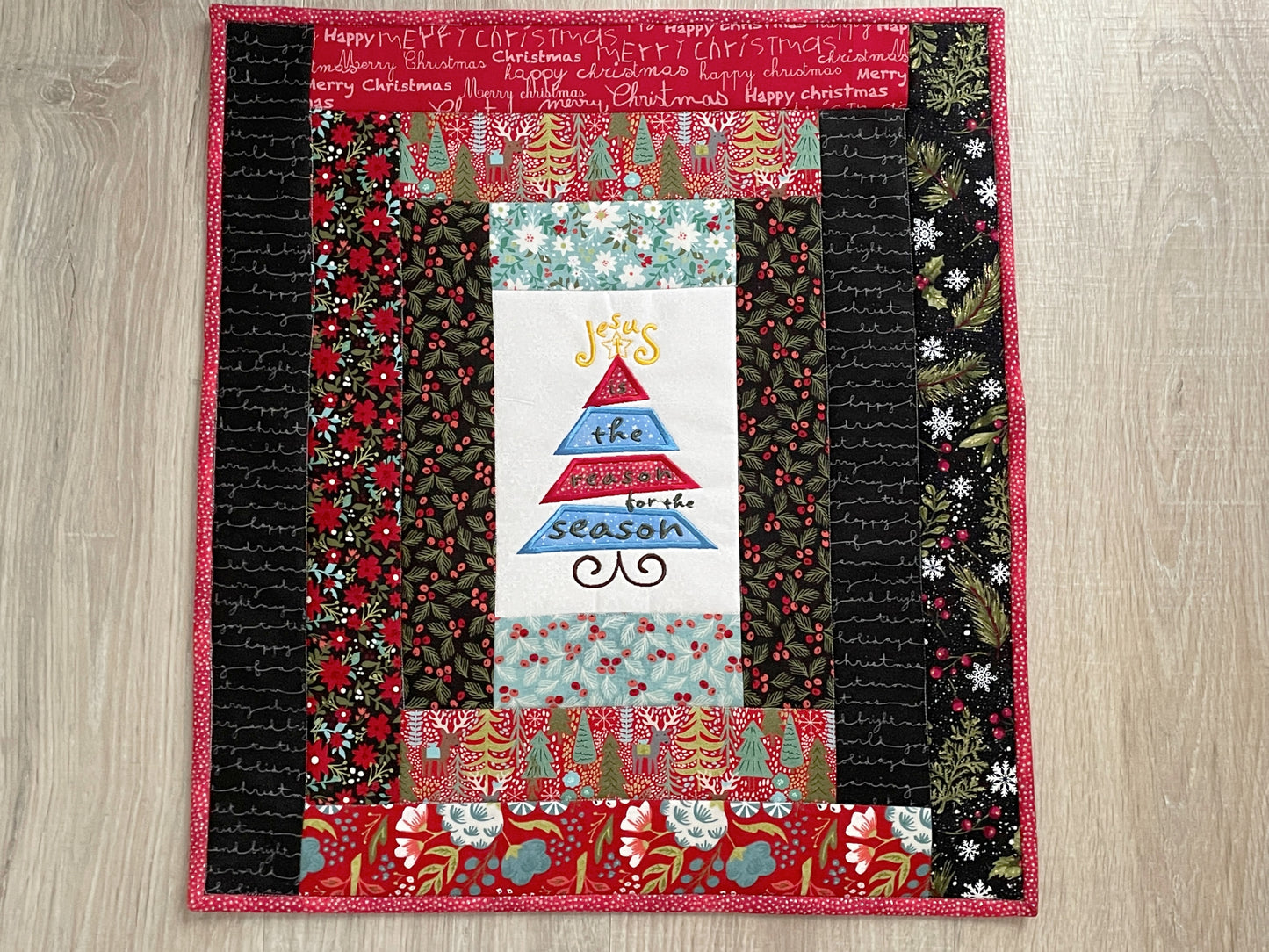 Quilted Christmas Mini Quilt, Christian Wall Art Holiday Decor