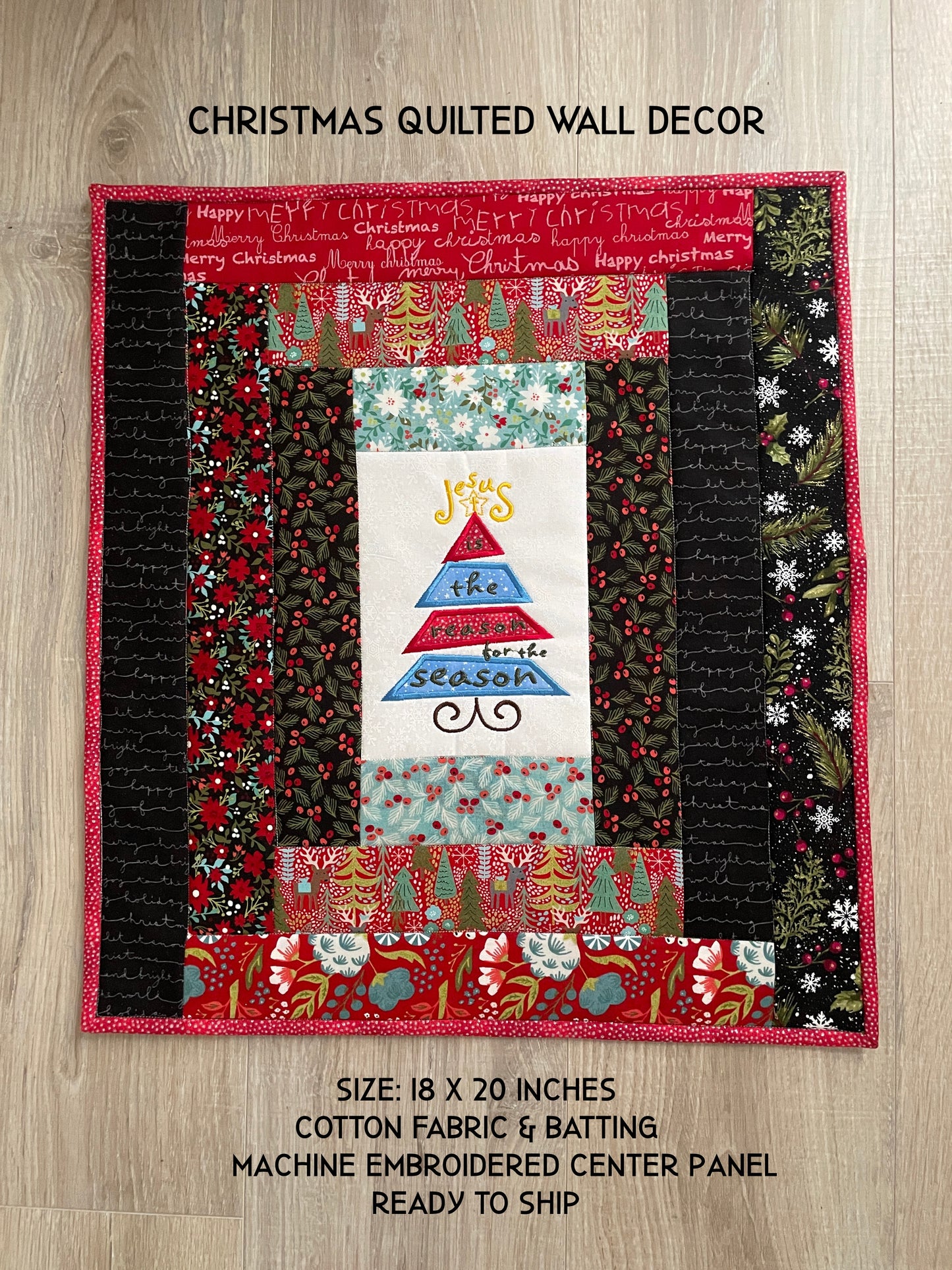 Quilted Christmas Mini Quilt, Christian Wall Art Holiday Decor