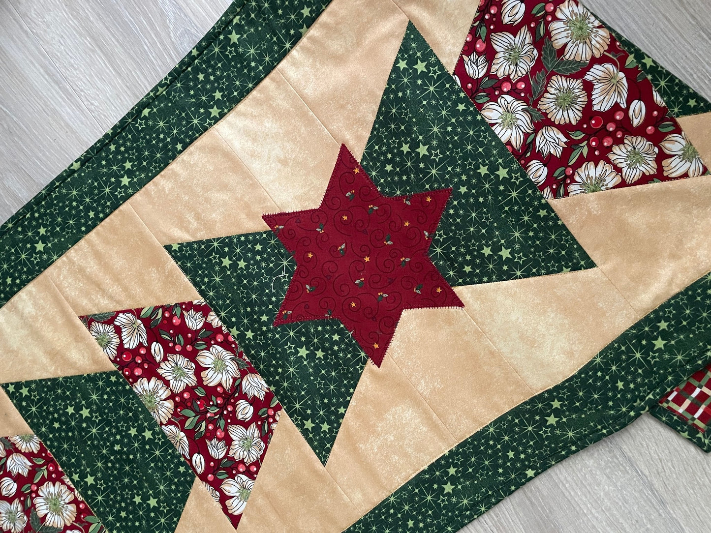 Christmas Tree Quilted Table Runner, Modern Farmhouse Table Decor, 18 x 40 Inches