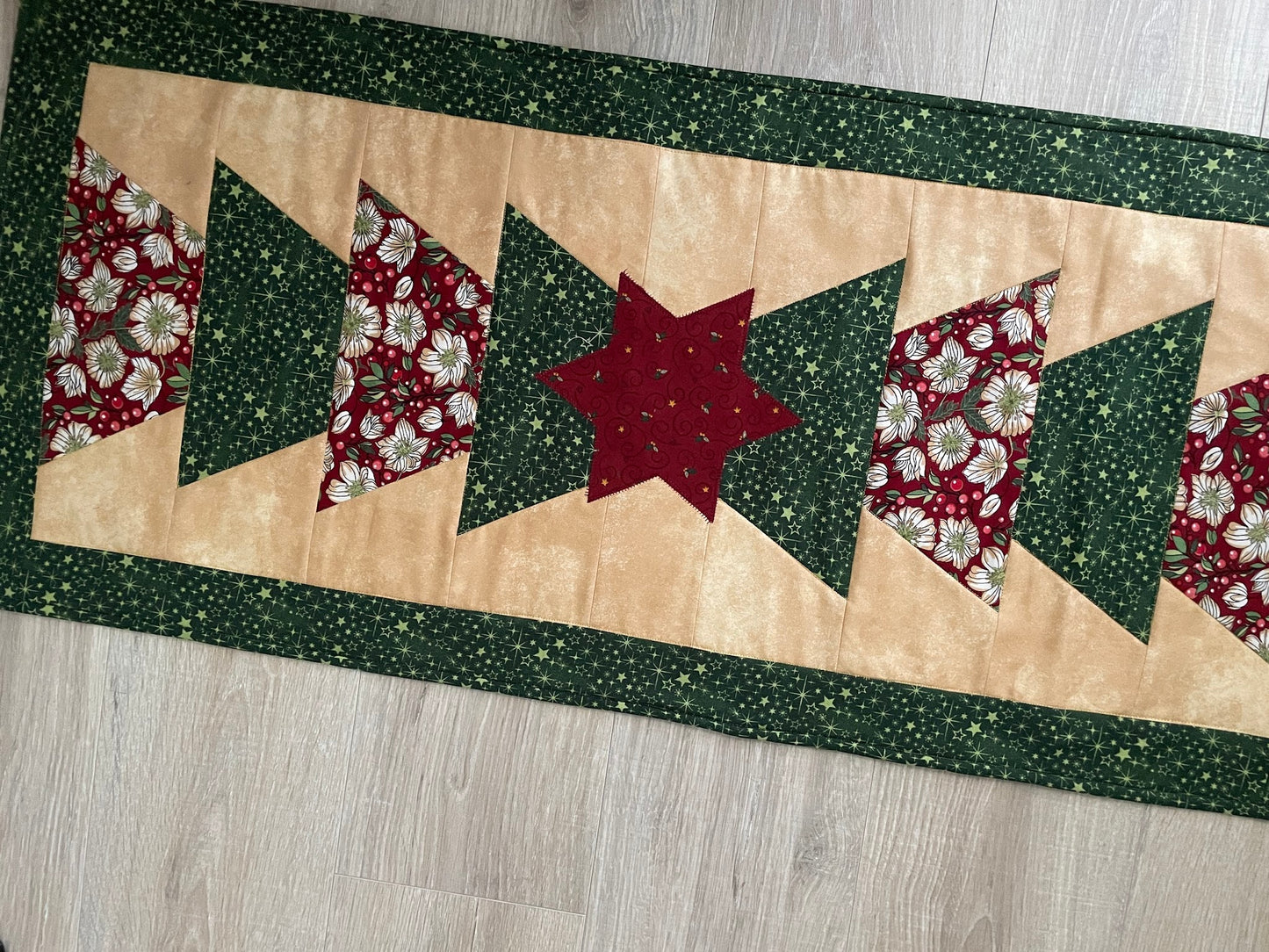 Christmas Tree Quilted Table Runner, Modern Farmhouse Table Decor, 18 x 40 Inches