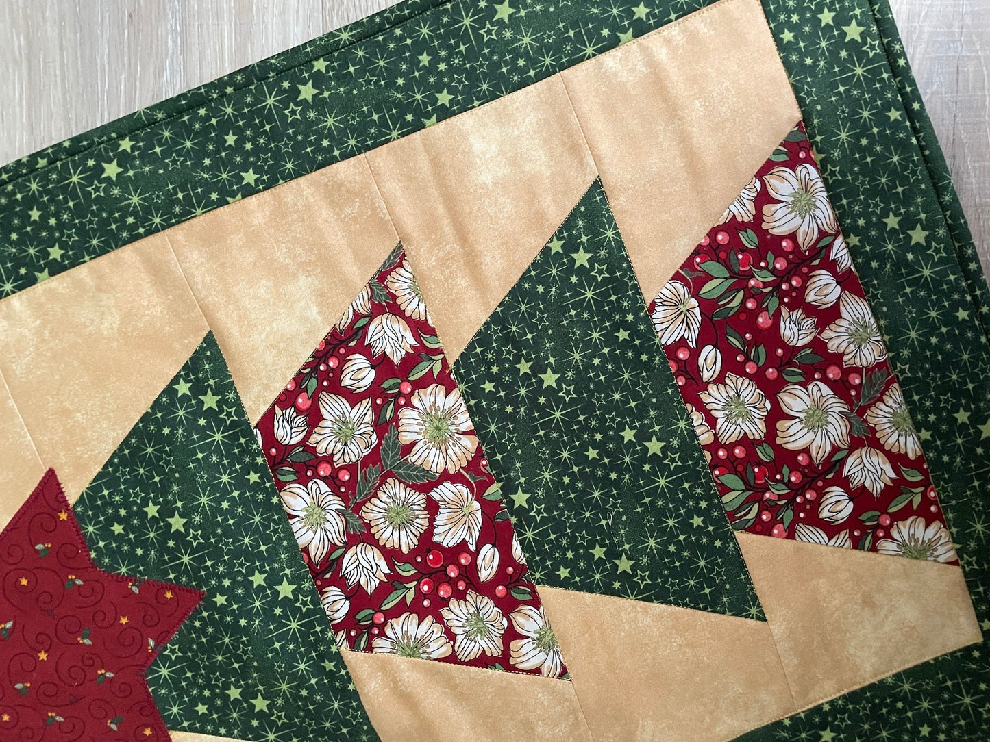 Christmas Tree Quilted Table Runner, Modern Farmhouse Table Decor, 18 x 40 Inches