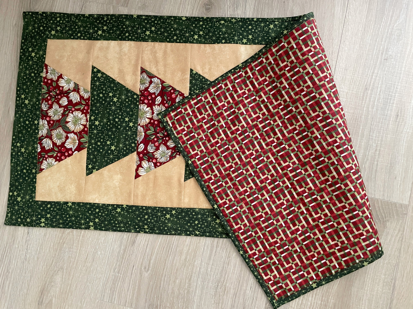 Christmas Tree Quilted Table Runner, Modern Farmhouse Table Decor, 18 x 40 Inches