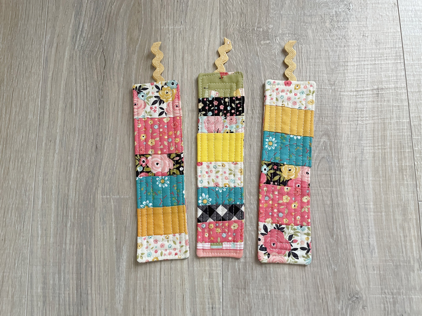 Handmade Quilted Bookmarks, Set of 3 Scrappy Bookmark Gift for Book Lovers