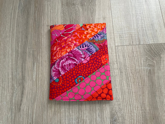 Composition Notebook Cover, Handmade Fabric Journal, Pink Red Kaffee Florals