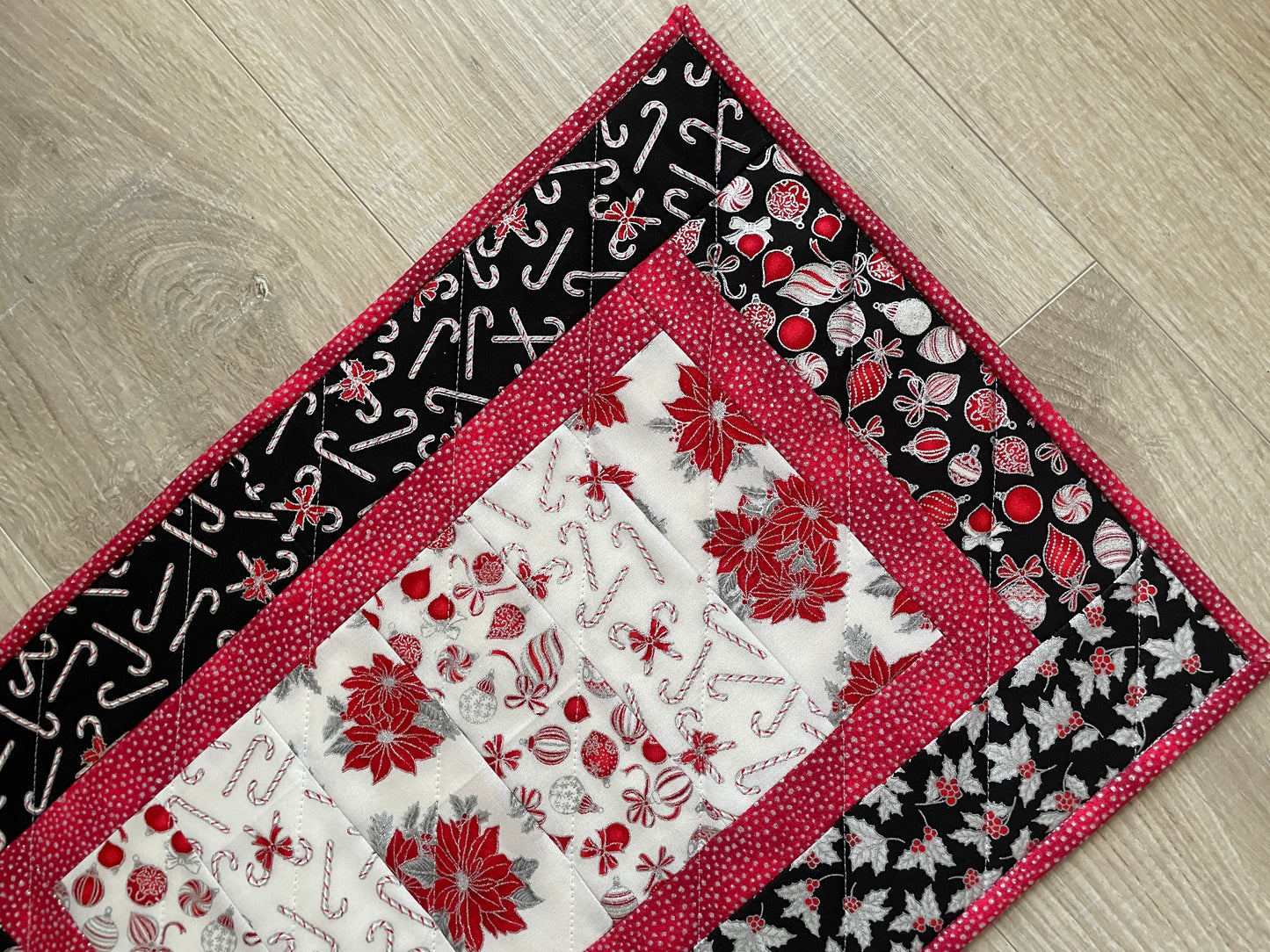 Quilted Christmas Large Casserole Hot Pad, Small Quilted Holiday Table Runner
