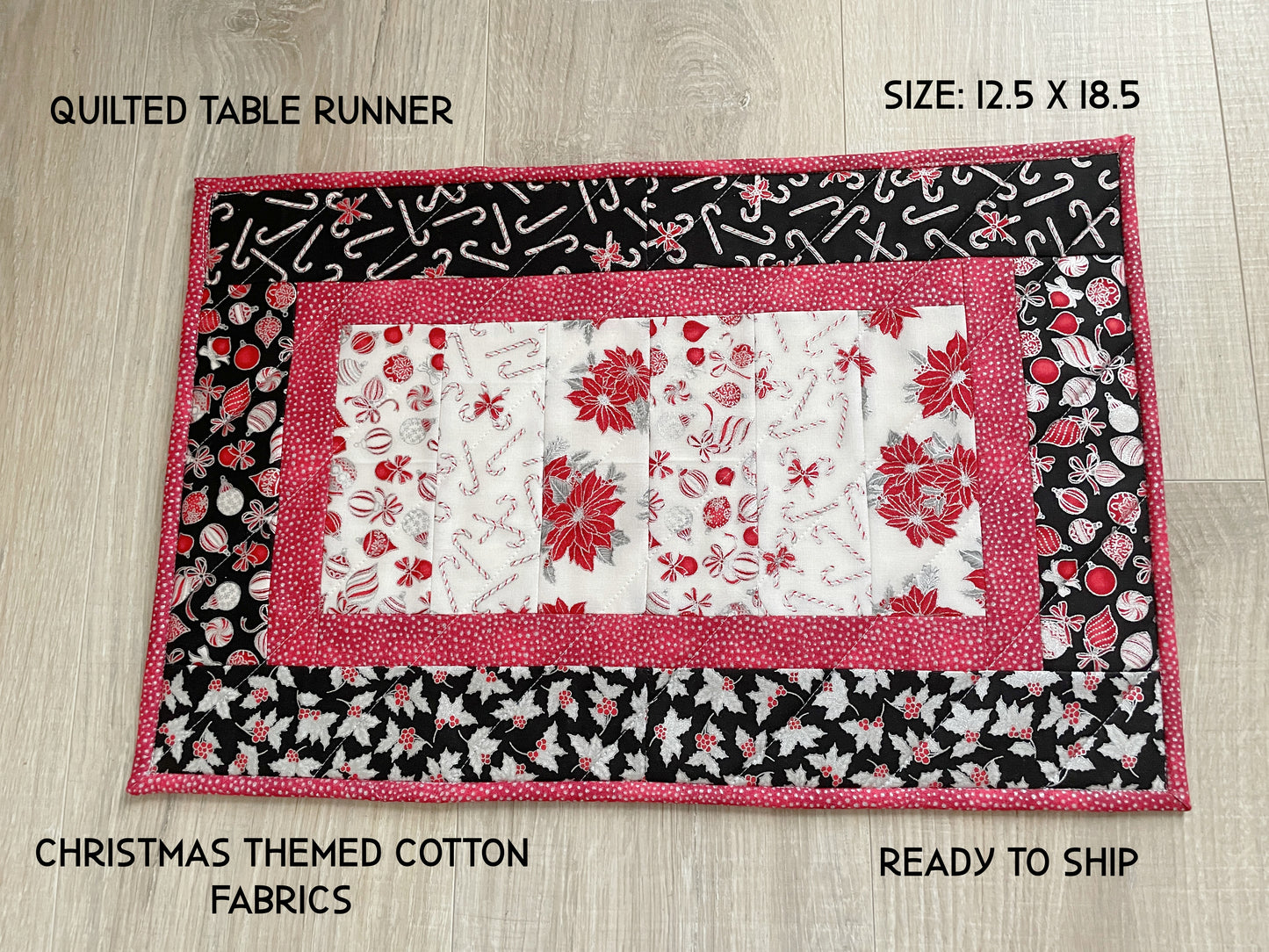 Quilted Christmas Large Casserole Hot Pad, Small Quilted Holiday Table Runner