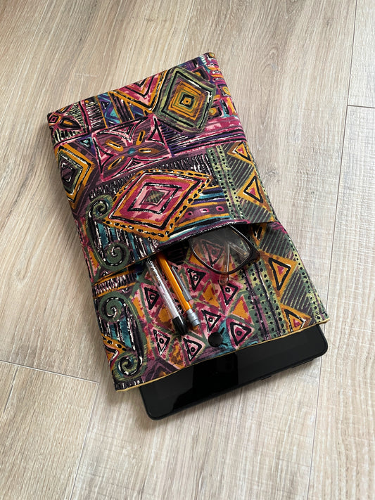 African Print E-Reader Sleeve: Padded Tablet Cover with Pocket