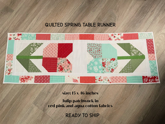 Quilted Table Runner, Handmade, Spring Tulips