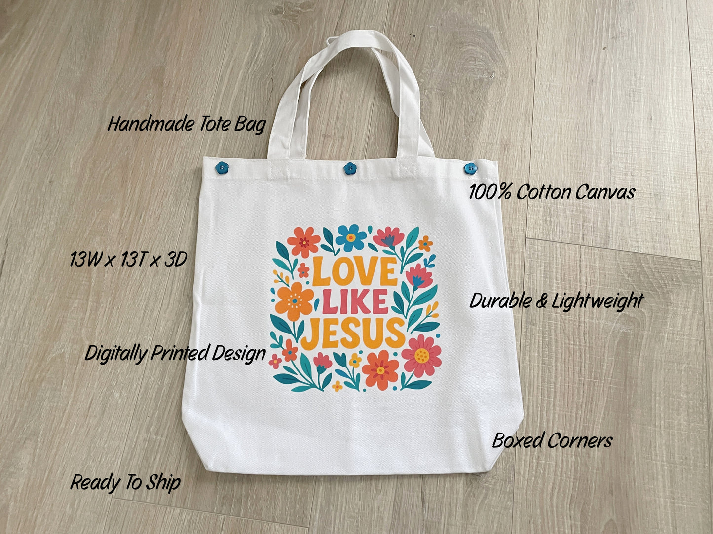 Love Like Jesus Tote Bag, Floral Faith Based Gift