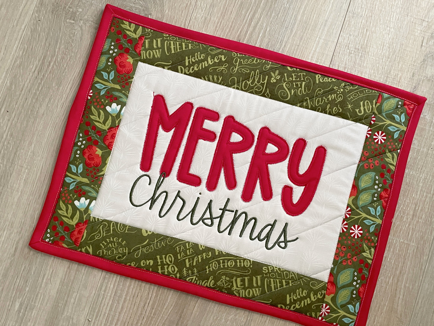Quilted Christmas Large Casserole Hot Pad, Merry Christmas