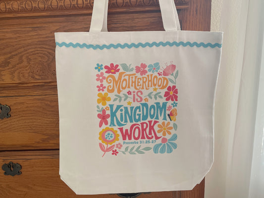 Motherhood is Kingdom Work Tote Bag, Gift for Mom