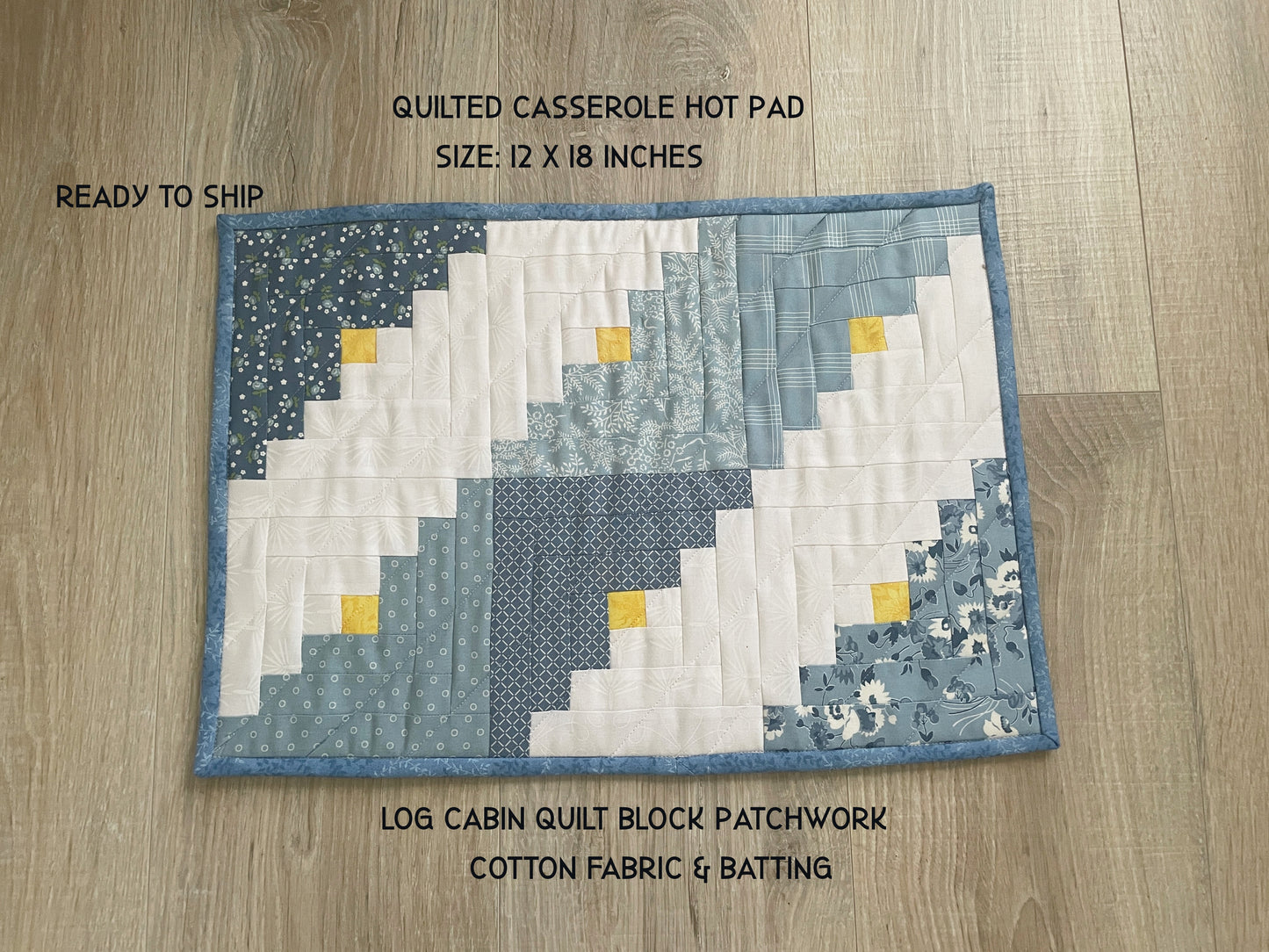 Handmade Casserole Hot Pad, Quilted Floral Kitchen Decor, Oversized Kitchen Potholder, Blue and White Table Topper