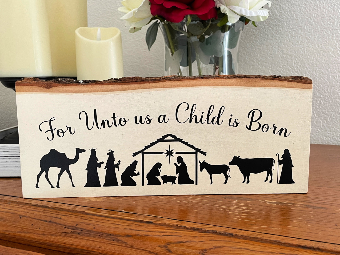 Christmas Wooden Nativity Sign - Rustic Farmhouse Decor